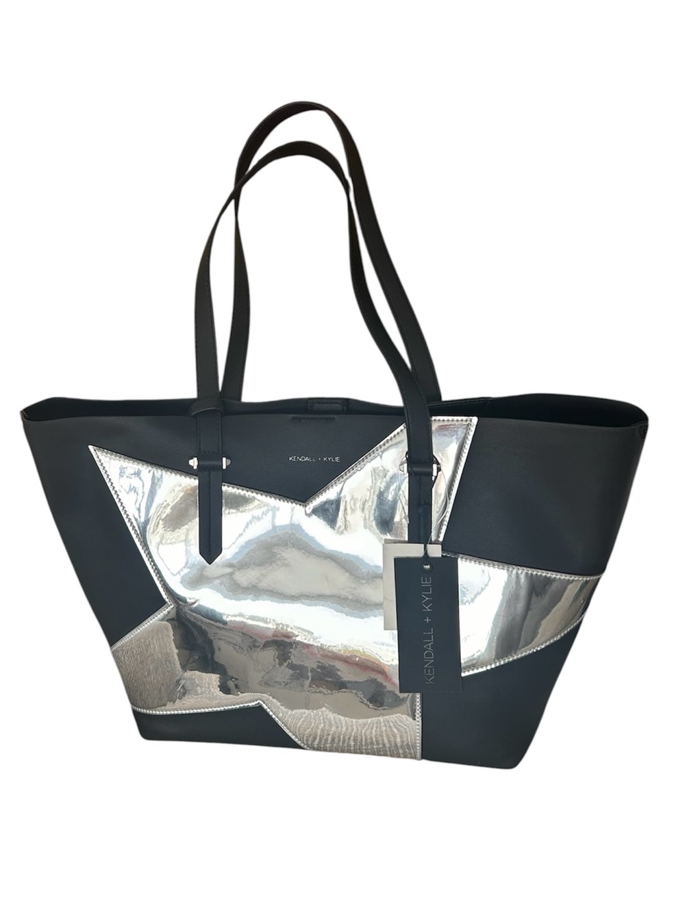 NWT Kendall + Kylie Izzy Star Large Black Silver Tote Bag Attached Zipper Pouch
